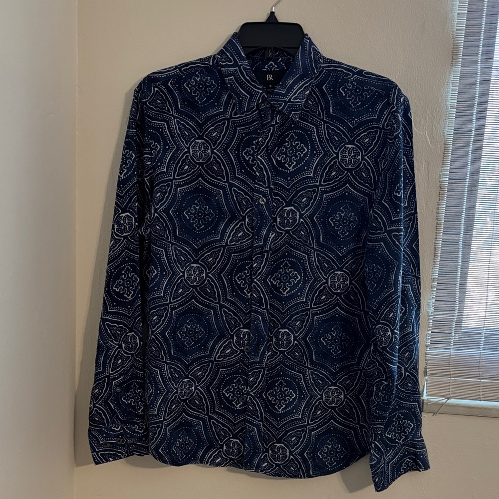 Banana Republic Navy White Geometric Print Button-Down Shirt